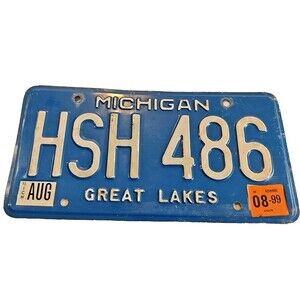 Michigan License Plate #HSH 486 Blue Great Lakes-Collecting